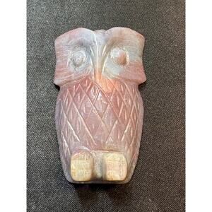 Hand Carved Agate Owl Figurine Gray Blue Chalcedony Stone 2.25”